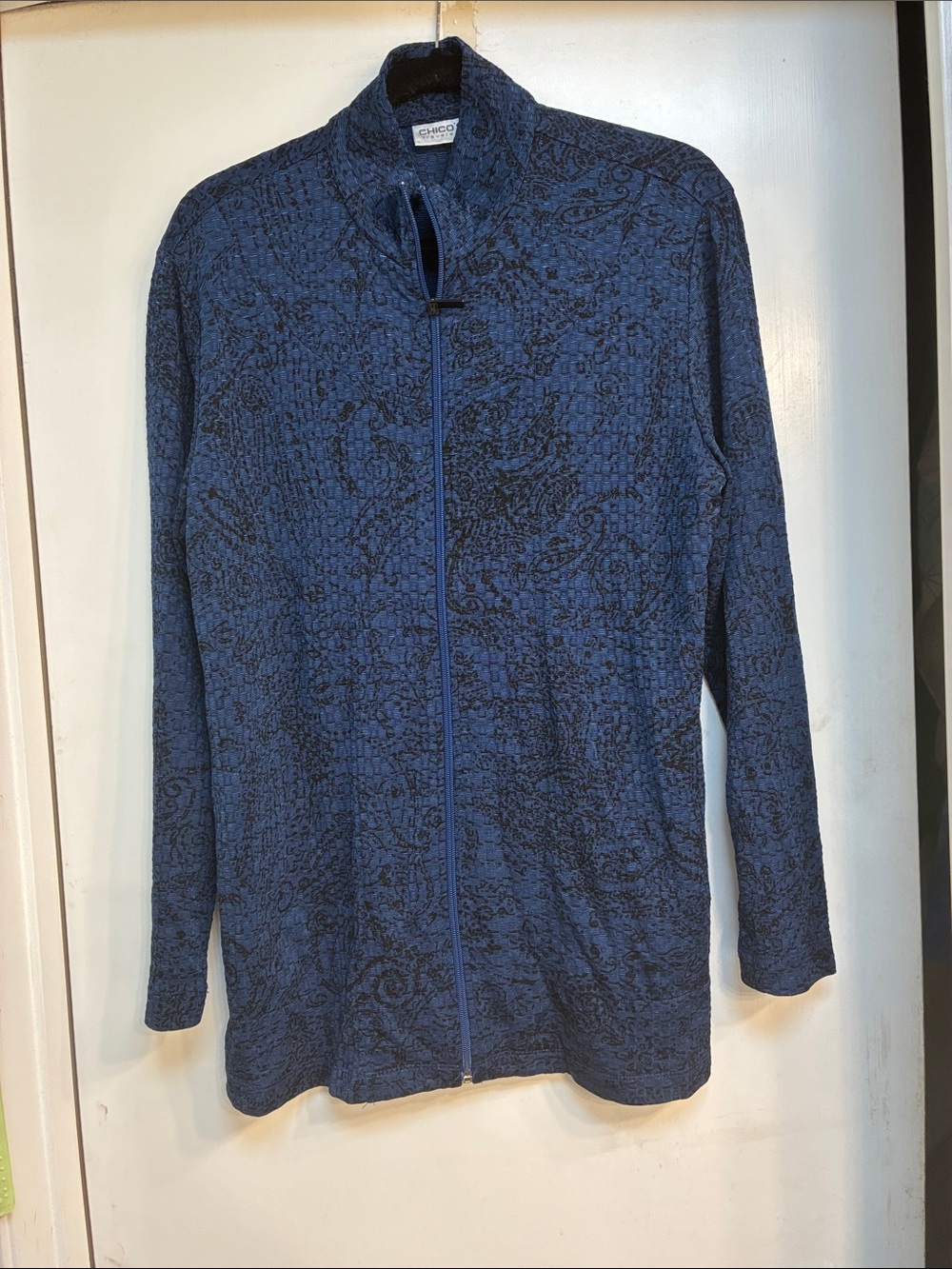 Chico's Travelers Navy Blue and Black Zip Jacket